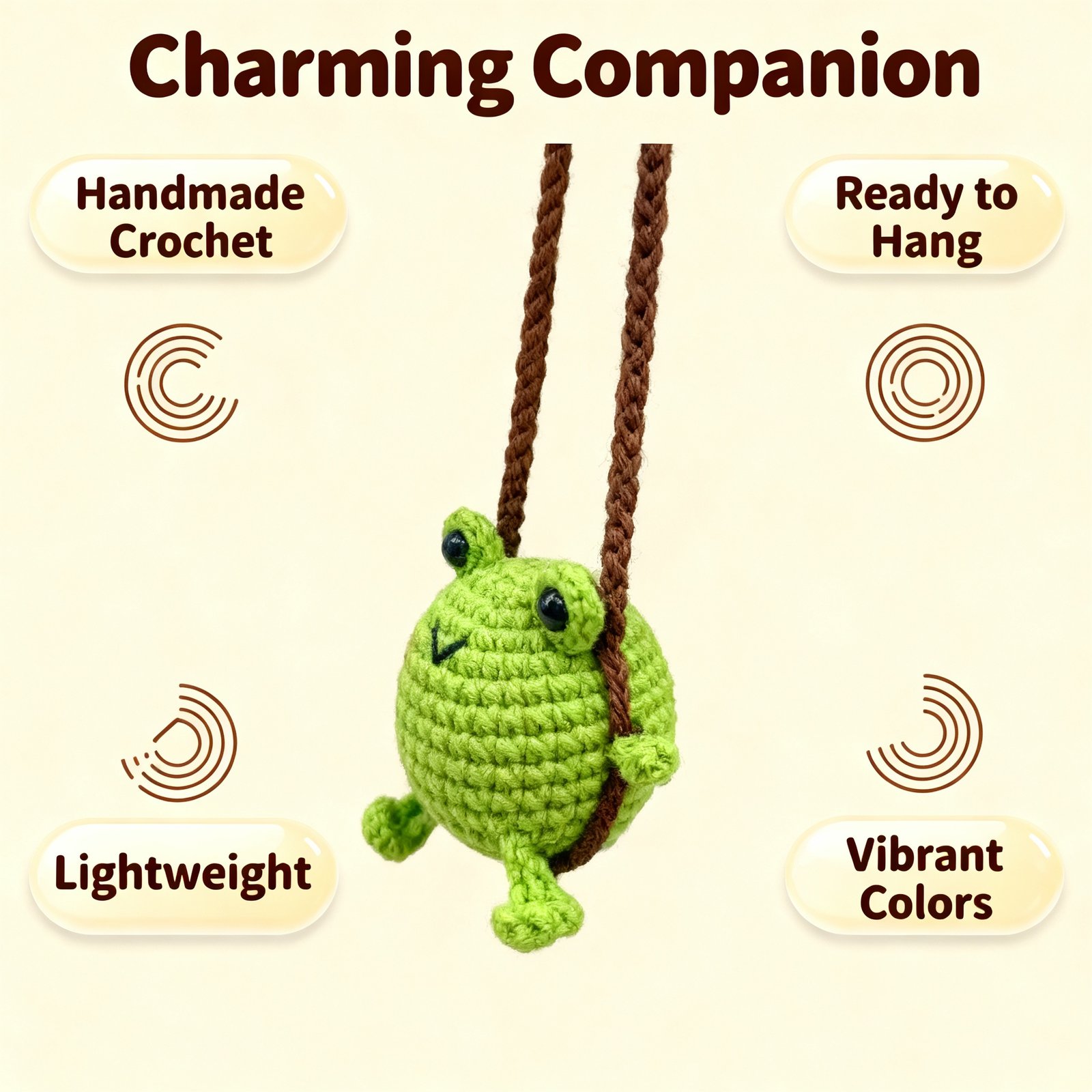 🐸 No.006 Bouncy – Round Meadow Frog🚗 Swing With Every Journey - Image 4