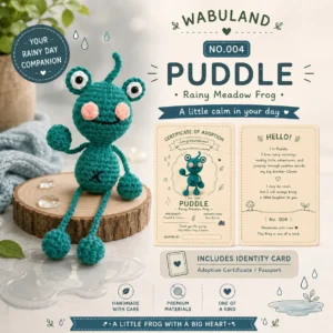 🐸NO.004 Puddle – Rainy Day Crochet Frog 🌧️ | Handmade Plush with Adoption Card