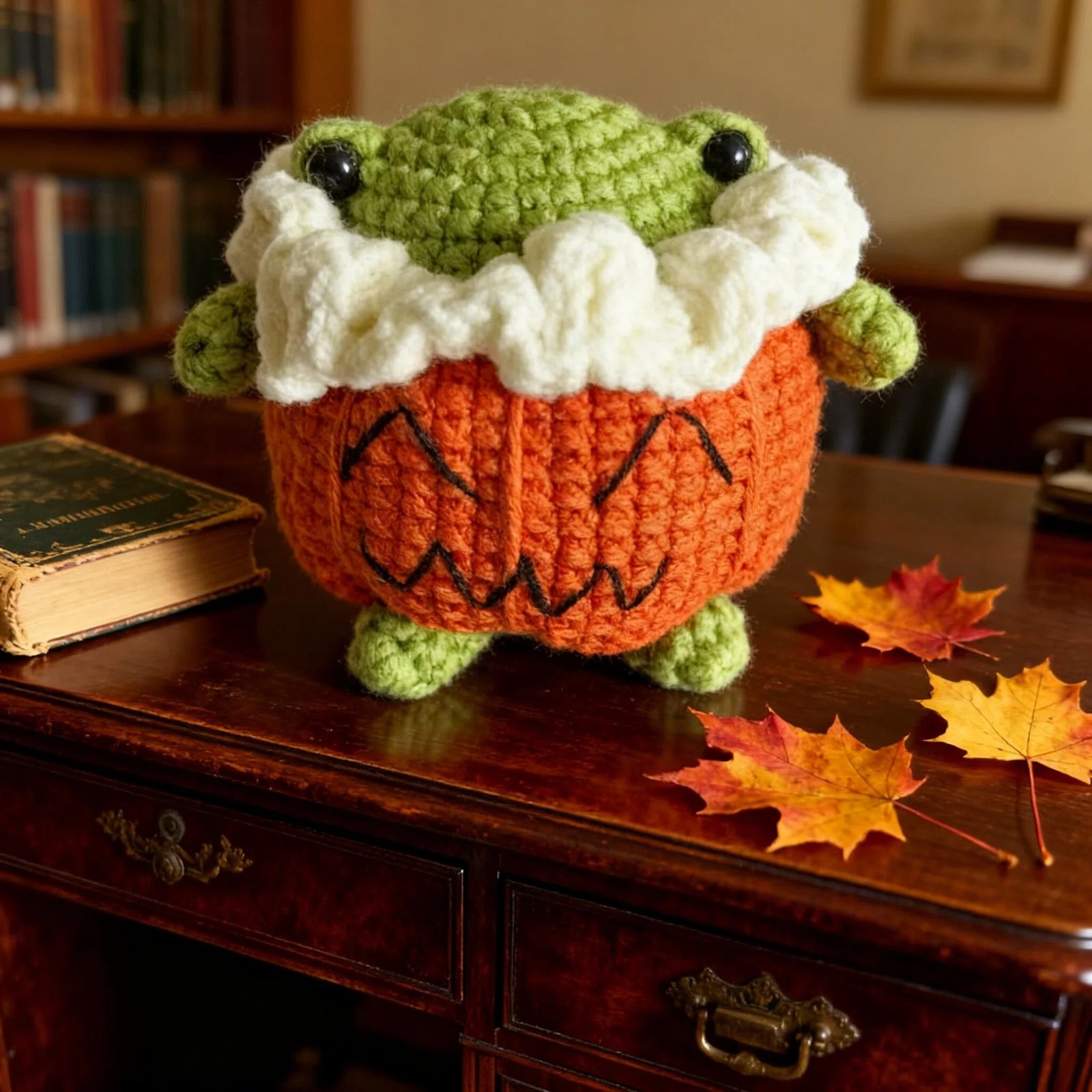 🐸 NO.010 Pumpkin – Halloween Limited Crochet Frog Charm 🎃 | Handmade Collectible Plush with Adoption Card - Image 6