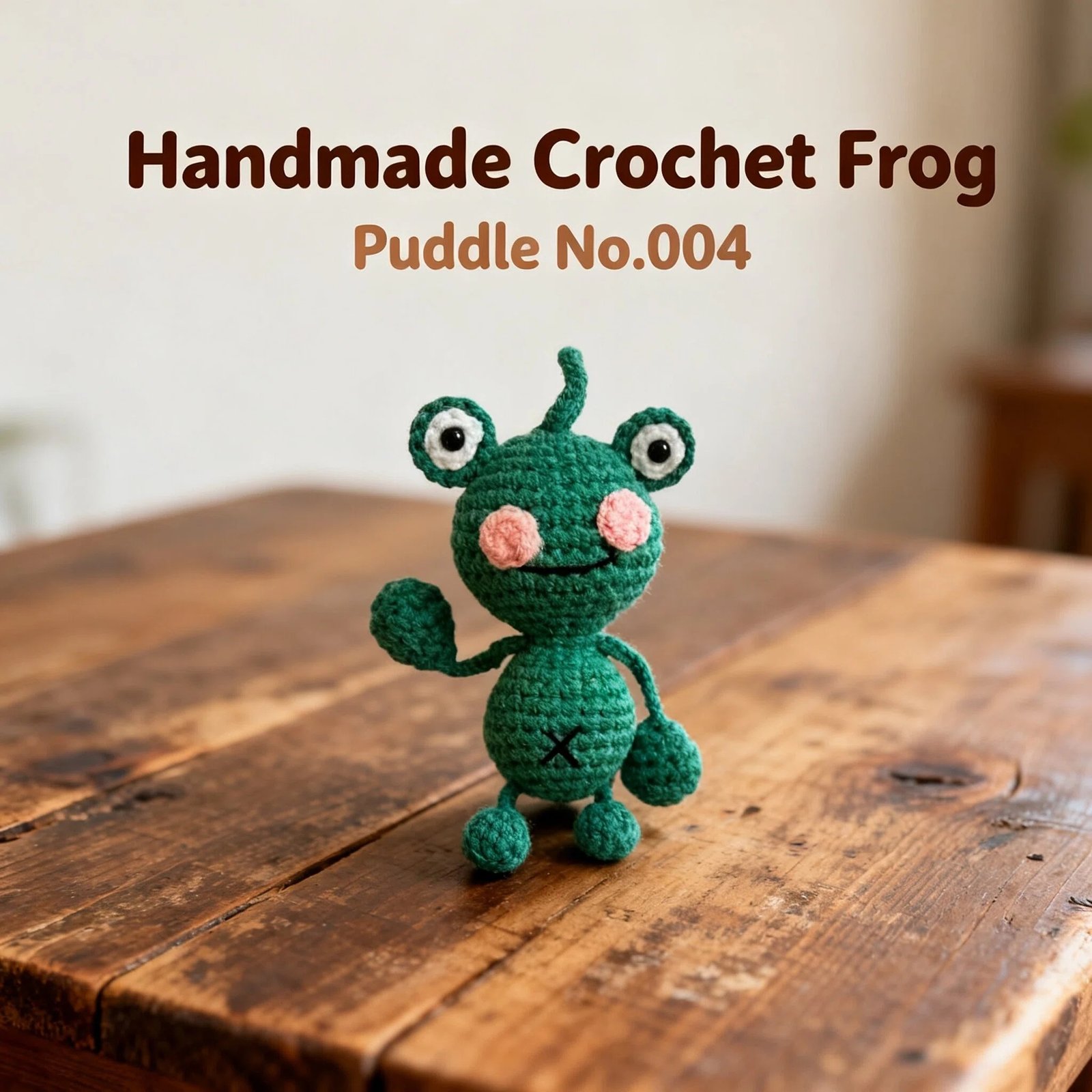 🐸NO.004 Puddle – Rainy Day Crochet Frog 🌧️ | Handmade Plush with Adoption Card - Image 6