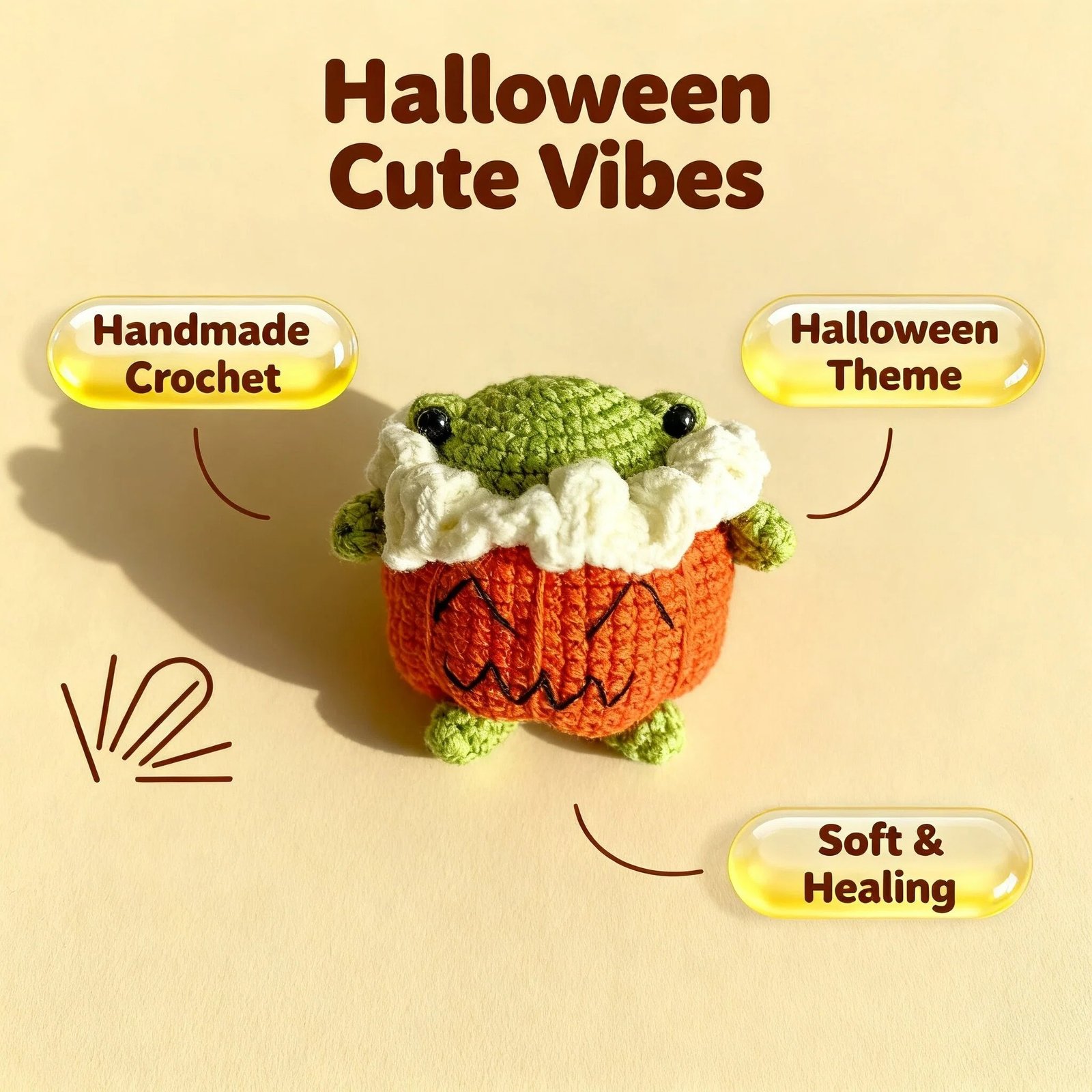 🐸 NO.010 Pumpkin – Halloween Limited Crochet Frog Charm 🎃 | Handmade Collectible Plush with Adoption Card - Image 4